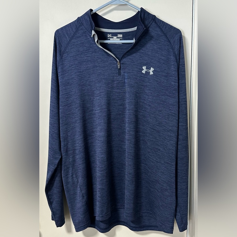 Under Armour Heat Gear 1/4 Zip Men’s Large Heather Blue Pullover Loose Fit